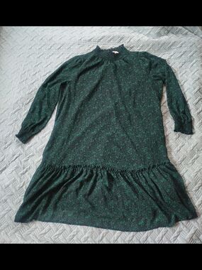 J. Crew Dark Green Floral Drop-Waist Dress